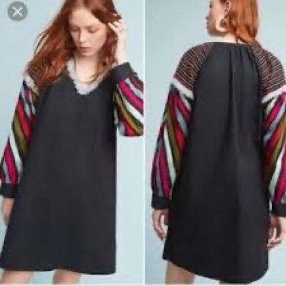 Anthropologie Chantik black long sleeve Chevron Embellished Dress size small - Picture 2 of 12